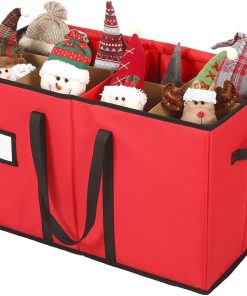 Sattiyrch Christmas Figurine Storage Box & Nutcracker Storage Container. 600D Canvas.Keeps 8 Holiday Figurines.15 Inches.Adjustable Area & Pockets for Decorations